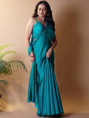 Teal silk cotton saree 4