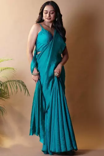 Teal silk cotton saree