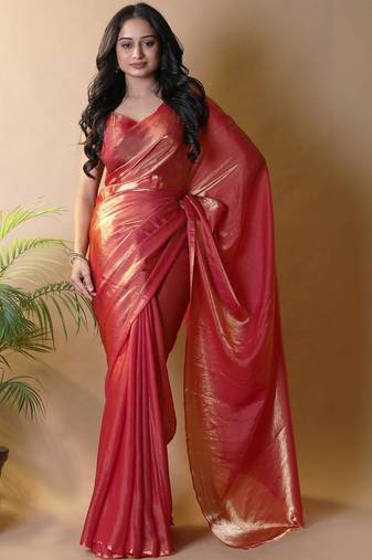 Red satin saree