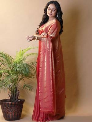 Red satin saree 3