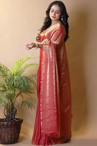 Red satin saree