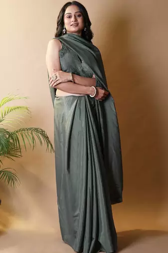 Green silk blend saree