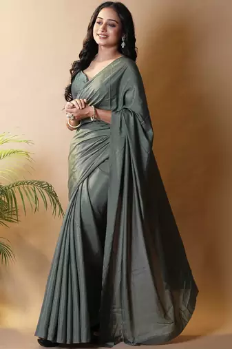 Green silk blend saree