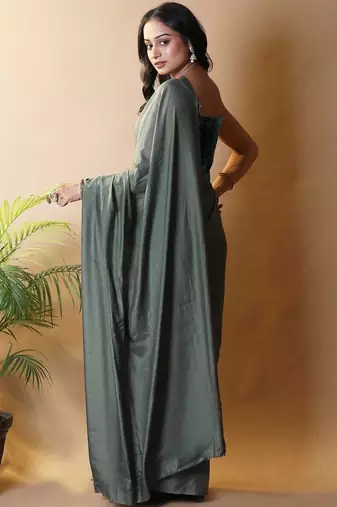 Green silk blend saree