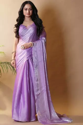 Lavender poly chiffon designer saree