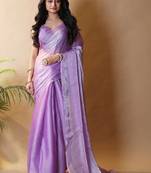 Lavender poly chiffon designer saree