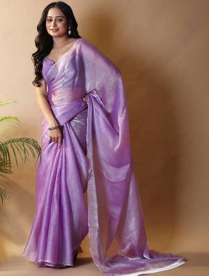 Lavender poly chiffon designer saree 2