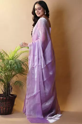 Lavender poly chiffon designer saree