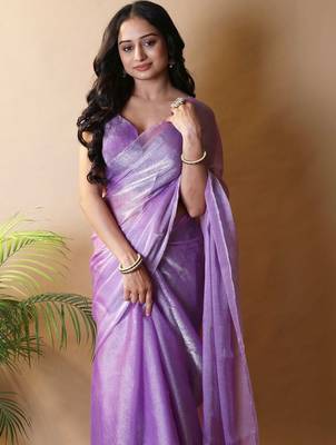 Lavender poly chiffon designer saree 4