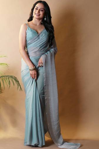 Sea green poly georgette saree