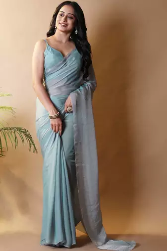 Sea green poly georgette saree