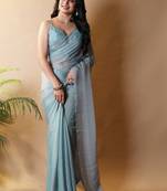 Sea green poly georgette saree