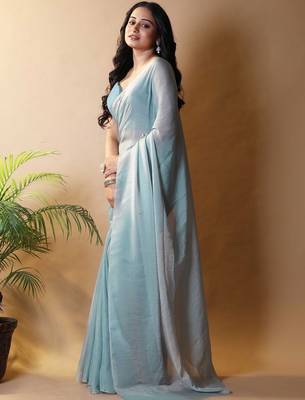Sea green poly georgette saree 2