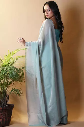 Sea green poly georgette saree
