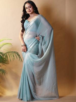 Sea green poly georgette saree 4