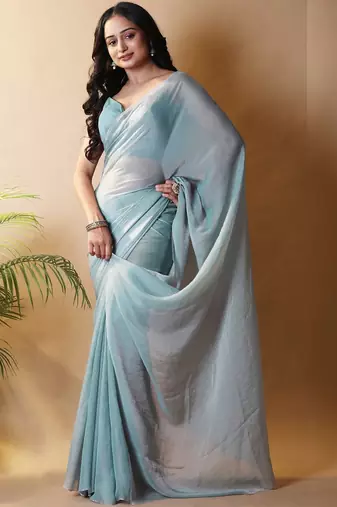 Sea green poly georgette saree