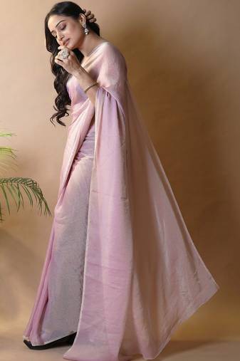 Pink woven design poly georgette saree