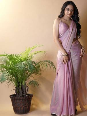 Pink woven design poly georgette saree 2