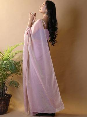 Pink woven design poly georgette saree 3