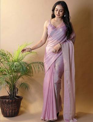 Pink woven design poly georgette saree 4