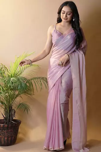 Pink woven design poly georgette saree