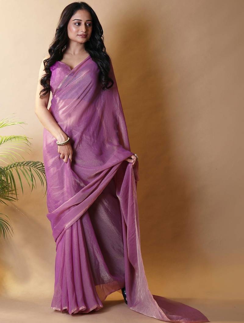 Purple poly georgette saree