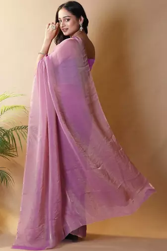 Purple poly georgette saree