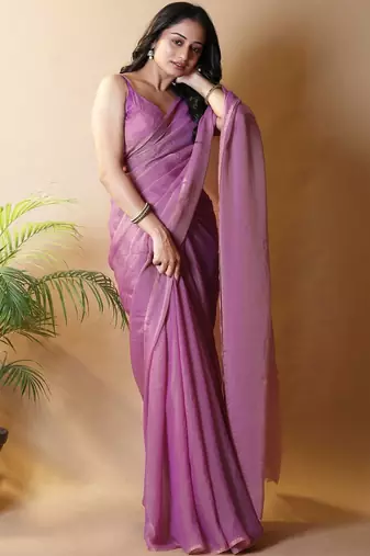 Purple poly georgette saree