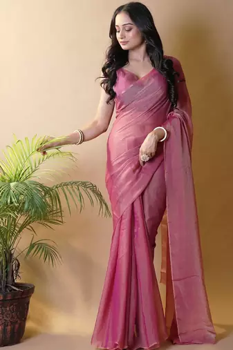 Pink poly georgette saree