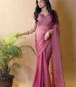 Pink poly georgette saree