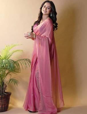 Pink poly georgette saree 2