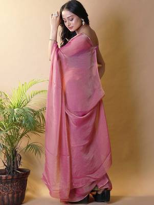 Pink poly georgette saree 3