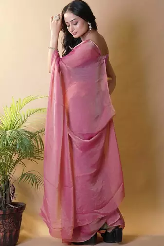 Pink poly georgette saree