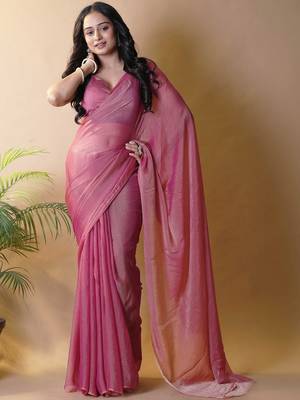 Pink poly georgette saree 4