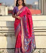 Pink woven design zari silk blend patola saree