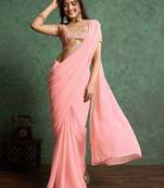 Pink solid pink saree with sequinned detail blouse piece