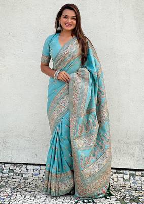 Blue woven design silk blend saree 1