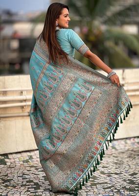 Blue woven design silk blend saree 2
