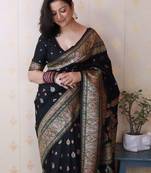 Black woven design zari silk blend saree