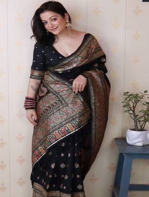 Black woven design zari silk blend saree 2