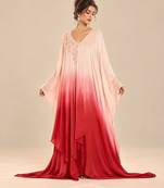 Rose gold and red ombre satin organza embroidered kaftan