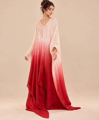 Rose gold and red ombre satin organza embroidered kaftan 2