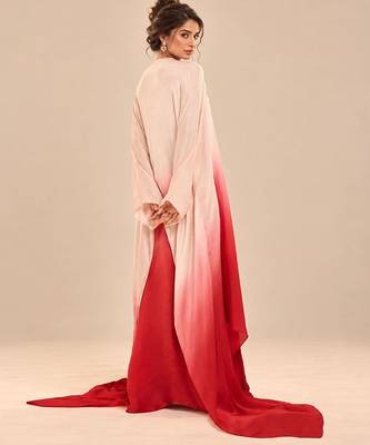 Rose gold and red ombre satin organza embroidered kaftan 3
