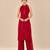 Red embroidered dupion satin kurta set