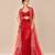 Red embroidered mashroo silk drape skirt set with embroidered cape