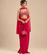 Hot pink embroidered satin organza dhoti set with potli and dupatta scarf