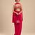 Hot pink embroidered satin organza dhoti set with potli and dupatta scarf