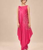 Hot pink embroidered mashroo silk kurta and pant set