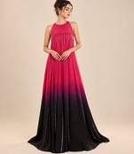 Hot pink and black ombre embroidered satin organza gown