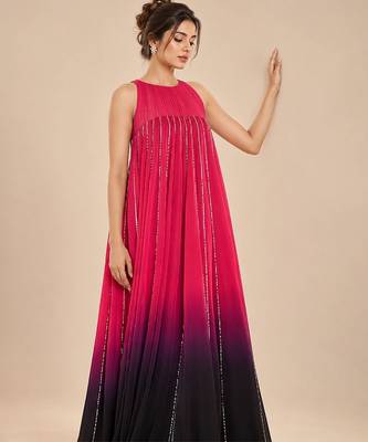 Hot pink and black ombre embroidered satin organza gown 2